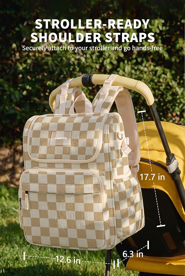 Large Corduroy Diaper Bag Backpack for Mom, 25L Baby Travel Bag with Insulated Bottle Pockets, 40oz Side Strap & Stroller-Ready Straps - Image 6