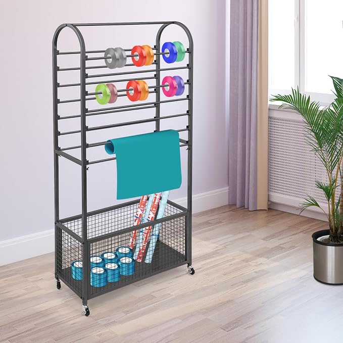 Double-Sided Ribbon Holder, 16-Layer Iron Ribbon Organizer Rack Wrapping Paper Storage Rack Bottom Basket for Flower Shop, Craft Room, H: 65Inch - Image 2