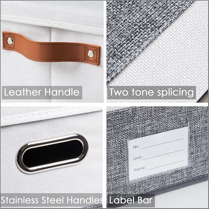 Foldable Storage Bins with Handles [3-Pack] Fabric Collapsible Storage Boxes Baskets Cubes Containers with Handles for Closet Living Room Bedroom (Grey & White 11.5x8.5x6.7'') - Image 3