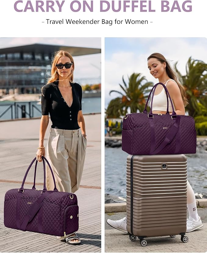 Women Weekender Travel Duffle Bag: Travel Duffel Overnight Bags with Shoe Compartment Large Carry on Tote with Toiletry Bag Weekend Traveling Yoga Gym Hospital Bag for Women with Wet Pocket Purple - Image 6