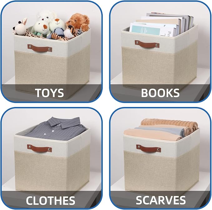 Temary Cube Storage Bins 13 Inch Fabric Storage Cubes Storage Baskets for Shelves Closet Baskets for Cube Storage with Leather Handles, Cloth Organizer Bins for Home - Image 4