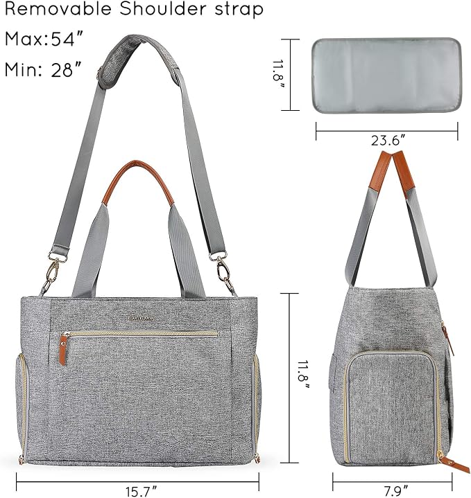 mommore Breast Pump for Spectra S1/S2 & Medela, Diaper Bag Travel Tote | Pumping Tote Bag with Insulated Pockets, Work Bag for Breastfeeding Mom with 15" Laptop Sleeve & Changing Pad - Image 7