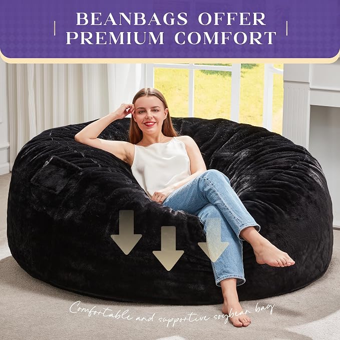 Hobestluk Bean Bag Chair for Adult Giant Beanbag with Filler Black 5FT | Breathable Material Removable Machine Washable Cover Memory Foam Living Room Bedroom Reading Gaming Oversized Large Big - Image 6