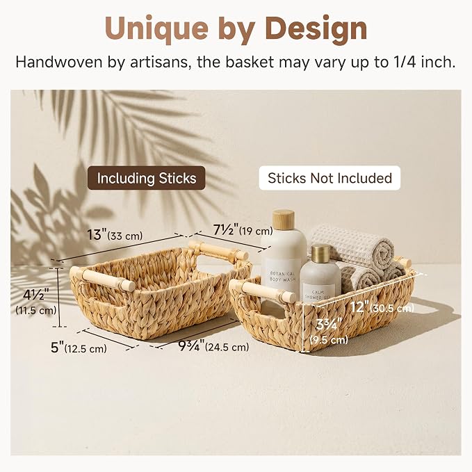 StorageWorks Small Storage Basket, Seagrass Woven Basket for Gifts | Wicker Storage Baskets for Shelves, Baskets with Wooden Handles, 2-Pack Gifts Basket for Home Decor, Hand-Woven Basket - Image 3