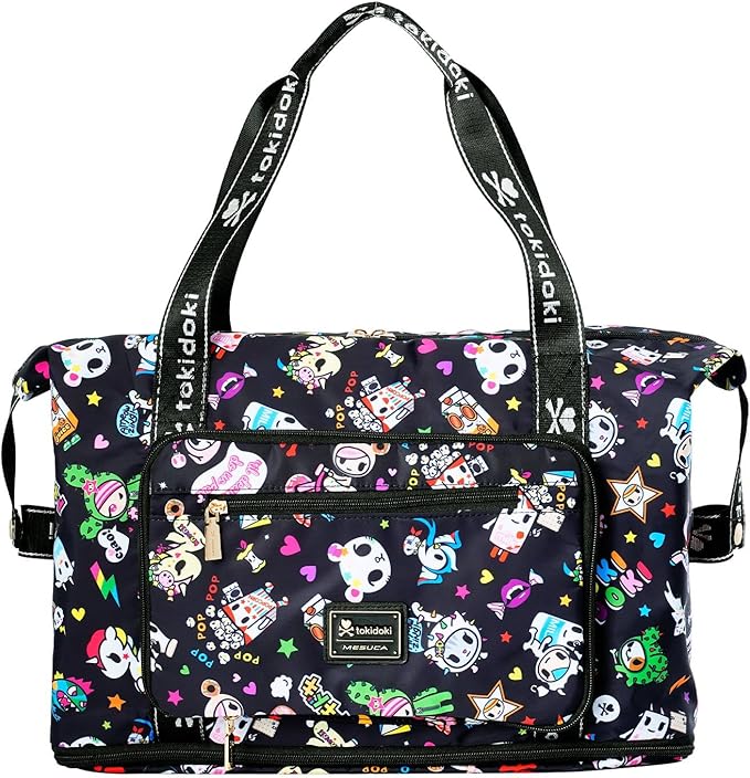 Tokidoki Unicorno Foldable Duffle Bag for Travel, 40L Expandable Weekender Bags with Trolley Sleeve Overnight Bags for Travelling(Black) by Tokidoki