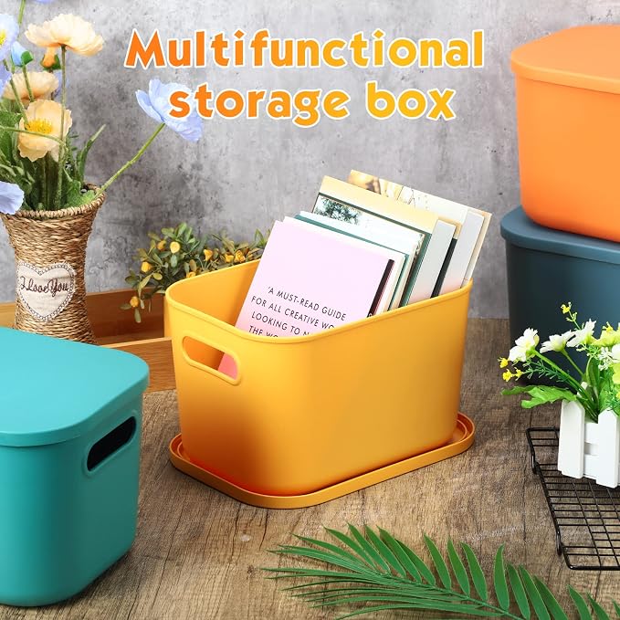 8 Pack Storage Bins, 10.2 X 7 X 6.3 Inch Multi-colored | Plastic Stackable Containers with Lid Handle, For Shelves Desktop Playroom Office, Organizing Toys Books Supplies Storage - Image 4