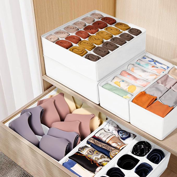 Drawer Organizer Clothes, 16 Pack Dresser Organizer Bins for Baby Clothes, Underwear Sock, Fabric Closet Organization and Storage Dividers for Nursery Bedroom (96 Compartments, White) - Image 5