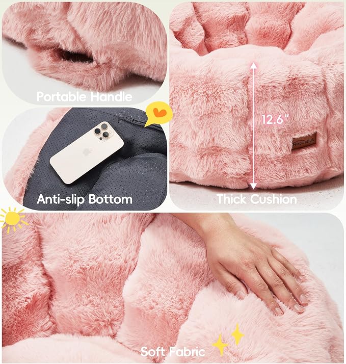 Hobestluk Medium Bean Bag Chairs Donut-Shaped Comfy Sofa Lounge Seat Floor | Pink, Beanbag Chair with Bubble Plush Cover Foam Filling Cozy Lounger Soft Seating for Bedroom Living Room Reading Corner - Image 5