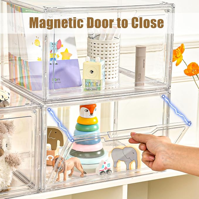 Clemate 5 Pack Clear Stackable Shoe Organizer Box with Lids, Acrylic Shoes Box with Magnetic Doors, Transparent Shoe Bins Closet Organizer, Fit up to US Size16, Containers for household or kitchen use - Image 3