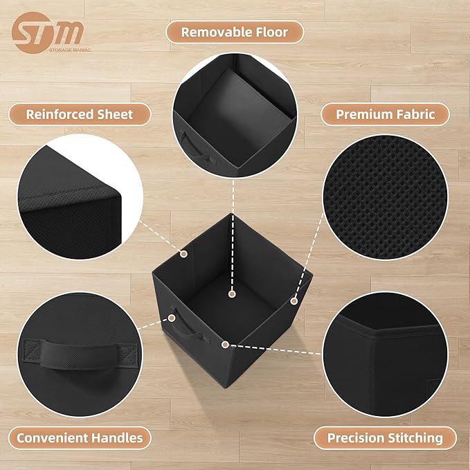 STORAGE MANIAC Storage Cubes, 11 Inch Collapsible Storage Bins with Handles, 8 Pack Fabric Foldable Bins for Organization, Durable Storage Bins for Closet, Shelves, Offices, 8-Pack Black - Image 3