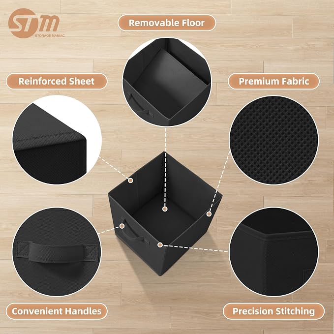 STORAGE MANIAC Storage Cubes, 11 Inch Collapsible Storage Bins with Handles, 4 Pack Fabric Foldable Bins for Organization, Durable Storage Bins for Closet, Shelves, Offices, 4-Pack Black - Image 4