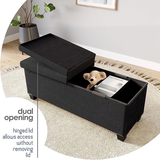 Storage Ottoman Bench with Bins, 43-in Storage Bench for Bedroom End of Bed, Folding Foot Rest Ottoman for Living Room Max 660lbs, Fabric Ottomans, Black - Image 8