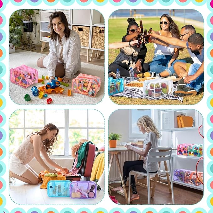 Shinylin 12 Pack Pastel Colorful Large Toy Storage Bags with Zipper 9.8 x 5.9 x 7.1 Inch Reusable Waterproof PVC Clear Board Game Storage Bags with Labels for Puzzles Building Blocks Book Stationery - Image 6