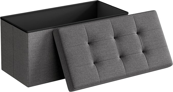 SONGMICS 30 Inches Folding Storage Ottoman Bench, Load 660 lb | Ottoman Foot Rest, Storage Chest, for Living Room, Entryway, Slate Gray and Ink Black, MINOTA Collection ULSF47K by Unknown