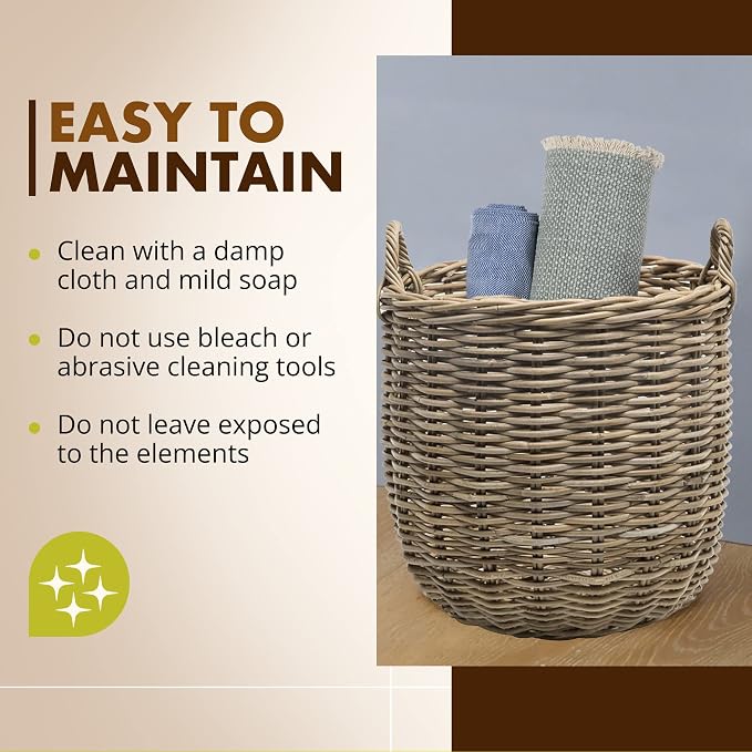 KOUBOO Rattan Kobo Round Storage Basket with Handles, Gray Brown, Large | Handwoven natural texture, sturdy shape-retaining design, convenient carry handles, versatile indoor organization - Image 5