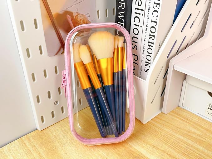 6PCS Clear Hard Shell Zipper Case 13.8 * 11.8 * 2 IN (Pink) | Transparent shell for easy item access. Works as cosmetic bag, toy pouch, diaper organizer and pencil case. - Image 7