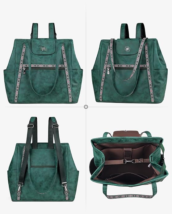Large Laptop Tote Bag for Women Designer Leather Laptop Bag, 15.6in | Fashion Travel Backpack Purse Shoulder Handbag Fits 15.6 Laptop, Daily, Work, Business Trip, Weekend Travel, Teacher - Image 8