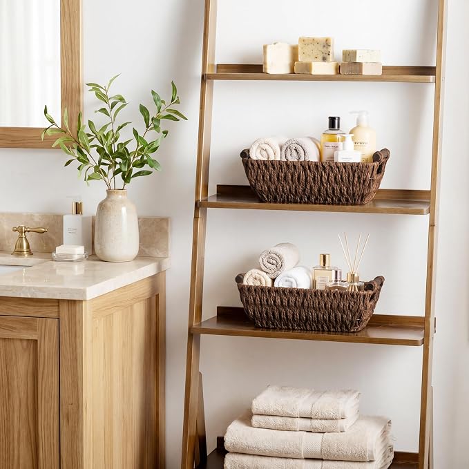 StorageWorks Small Baskets for Organizing, Woven Basket for Shelves | Wicker Storage Baskets for Shelves, Baskets with Wooden Handles, 2-Pack Gifts Basket for Home Decor, Hand-Woven Basket - Image 2