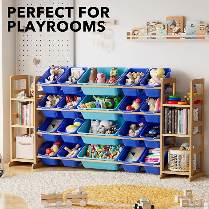 SpaceAid Toy Storage Organizer with 6 Shelves and 20 Bins, Toy Organizers Storage Bookshelf, Kids Bin Shelf Toys Box Bookcase for Bedroom Playroom Organization Room Decor, Blue and Navy Blue - Image 5