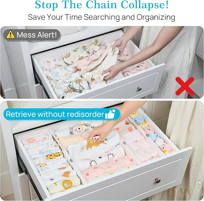 Vtopmart 4" High Drawer Dividers for Clothes, 11.3"-17" Expandable, 4 Pack | Adjustable Drawer Organizer, Dresser Clothes Separator, Baby Clothing Storage, Kitchen & Office Organization, Space Saving - Image 2