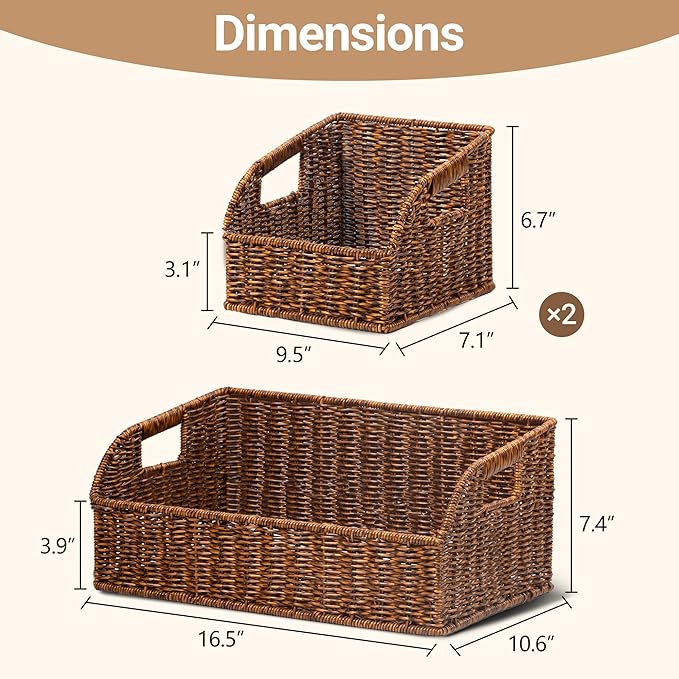 Brownlily Faux Wicker Pantry Storage Baskets, Brown-Single Set (3-Piece) | Handwoven Baskets for Organizing with Built-in Handles, All-Purpose Storage Baskets with Chalkboard for Shelves,Laundry Room - Image 3