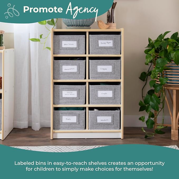 Guidecraft EdQ Cubby Toy Storage Organizer w/ 8 Fabric Bins - White: Wooden Organizer Cabinet for School and Home, Teacher's Book Cubby and Toy Shelf | Kids Toy Organization for Playroom and Bedroom - Image 7