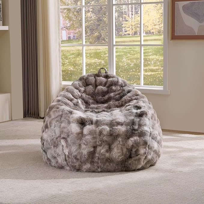 Fluffy Faux Rabbit Fur Bean Bag Chair Cover(No Filler),Cozy Shaggy Bubble Stuffed Animal Storage Large Bean Bag Cover for Bedroom Living Room,Fuzzy Bean Bag Cover Girls Teens Adult,Tie-dye Gray by Animebody