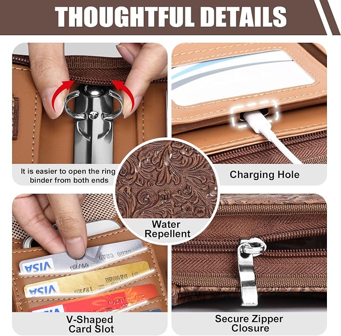 Padfolio, Portfolio Binder 3-Ring, Vegan Leather Portfolio for Students with Notepad Includes 5 Sheet Protectors for Documents Files, 1 Pen and 1 Detachable Shoulder Strap - Image 8