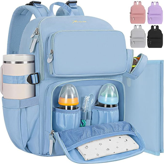 IBVIVIC Diaper Bag Backpack with Portable Changing Pad, Light Blue | Multifunctional Baby Bag for Mom Dad, Large Capacity, Stroller Straps, Insulated Bottle Pockets & Pacifier Case by WelcometoIBVIVIC