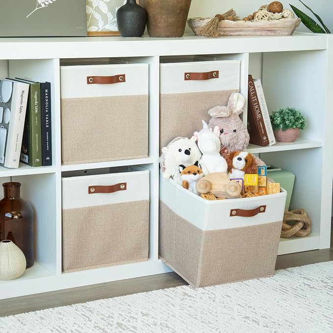 OrganiHaus 12x12 Cube Storage Bins, Set of 4 - Fabric Storage Cubes | Sturdy, holds its shape; odor-free; fits 12-inch cube shelves; vegan leather handles - Image 3