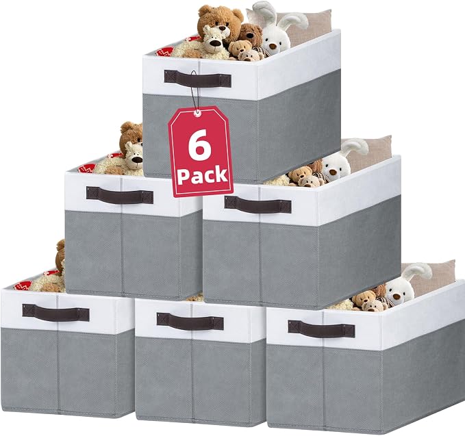 6 Pack Clothes Bins for Organization - 16x12 Extra Large Storage Baskets for Shelves Closet Bedroom - Toy Storage Organizer Bins Boxes Cubes for Nursery - RV Apartment Essentials by Criusia