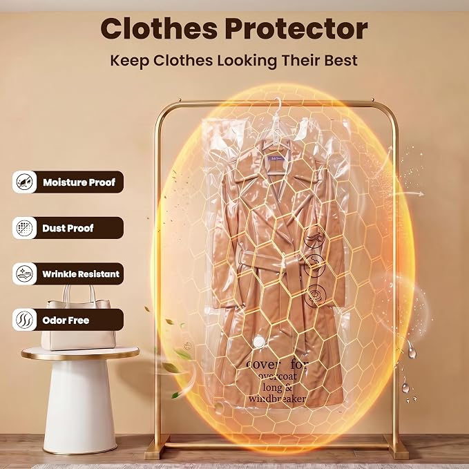 5 Pack Hanging Vacuum Storage Bags for Clothes Space Saver Compression Bags | Clear Reusable Vacuum Sealer Bags with Hanger Hook, For Coats Jackets Suits, Closet Organizer, Work with Any Vacuum Cleaner - Image 7