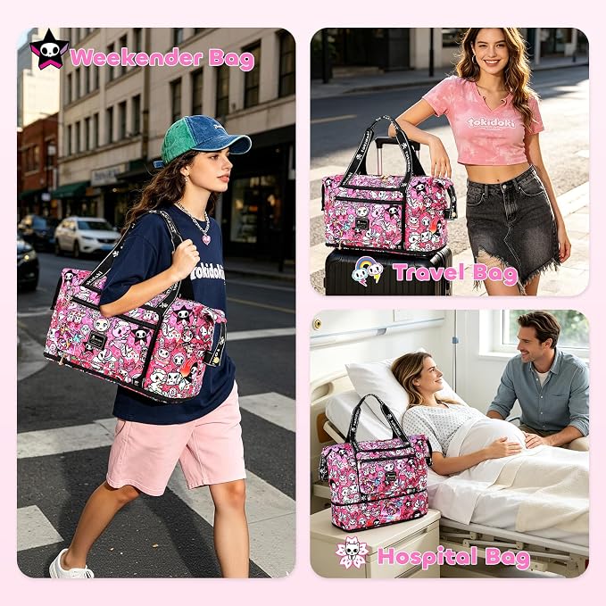 tokidoki Travel Duffle Bag, Weekender with Shoe Compartment Toiletry Bag | many compartments: laptop sleeve, wet-dry pocket, trolley sleeve. Includes toiletry bag. Carry-on. - Image 7