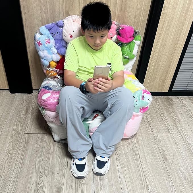 Bean Bag Stuffed Animal Storages, Soft Toy Storage Box Childs Chair, Waterproof PVC Clear Toy Bags, Stuffable Clear Soft Bean Bag Chair Kids with Zippers for Organizing Rooms Plush Storage - Image 3