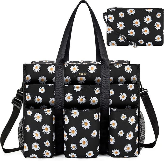 IBFUN Utility Tote Bag with 24 Pockets, Large Teacher Travel Tote for Women | Large Work Tote Bag 2pcs with Zipper for Travel Daily School Teacher Nurse, Large Lightweight Laptop Shoulder Bag Handbag by IBFUN