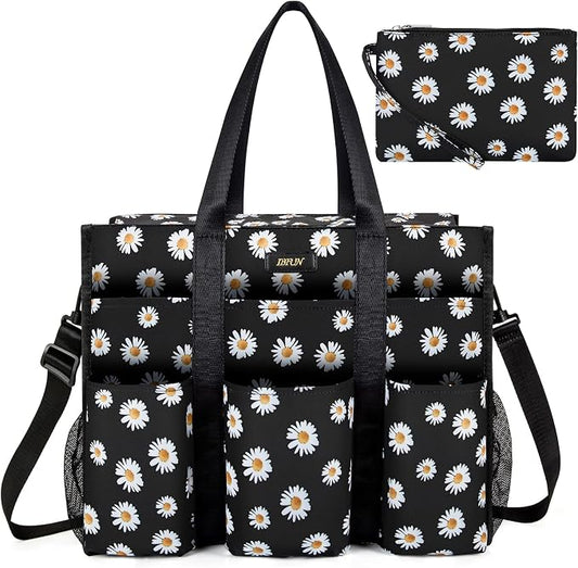 IBFUN Utility Tote Bag with 24 Pockets, Large Teacher Travel Tote for Women | Large Work Tote Bag 2pcs with Zipper for Travel Daily School Teacher Nurse, Large Lightweight Laptop Shoulder Bag Handbag by IBFUN