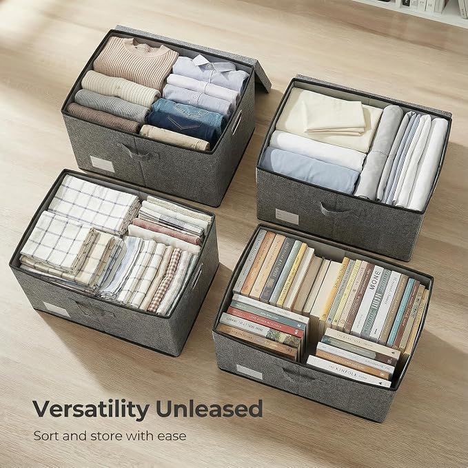 Storage Bins with Lids [3-Pack] Linen Fabric Foldable Storage Boxes Organizer Containers Baskets Cube with Cover for Bedroom Closet Office Grey(23.4X15.9X11.4) - Image 7