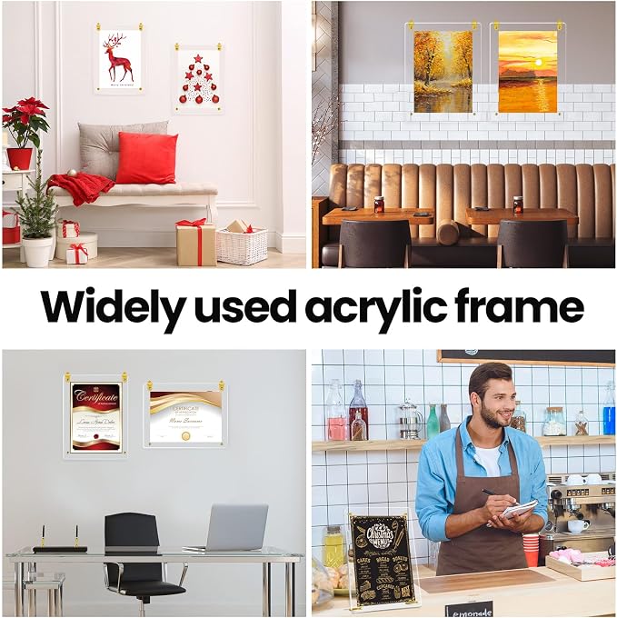 Thyle 8 Pcs Acrylic Photo Frame 8.5 x 11'' Clear Floating Picture Frame Certificate Document Poster Award Diploma Display Tabletop or Hanging Wall Mount for Back to School Teacher Student Gift(Gold) - Image 7