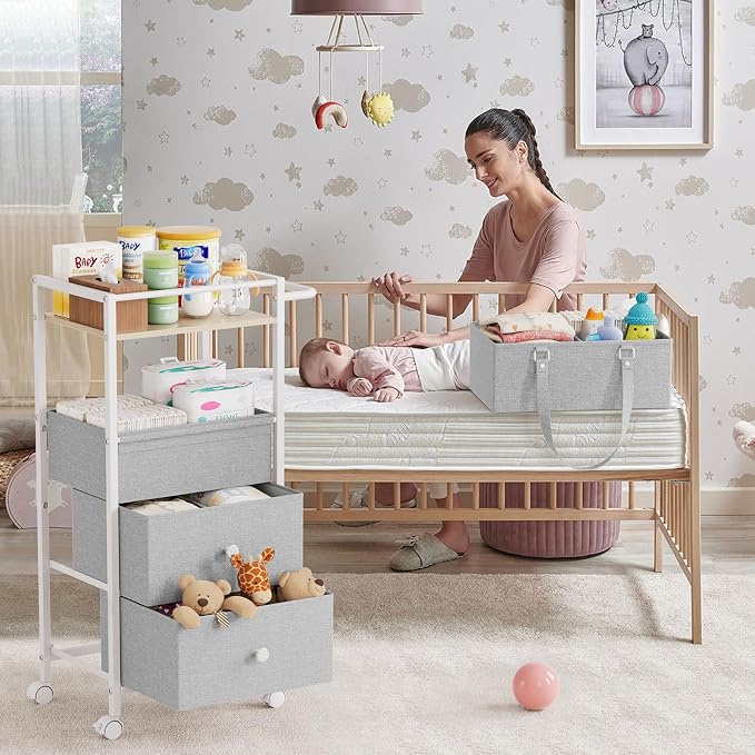 3In1 Modanais Baby Diaper Caddy Organizer Cart with Drawers, Light Gray | Rolling Storage Cart, Removable Diaper Caddy, Detachable Dividers - for Crib, Bedroom, Art & Craft Organizer - Image 3