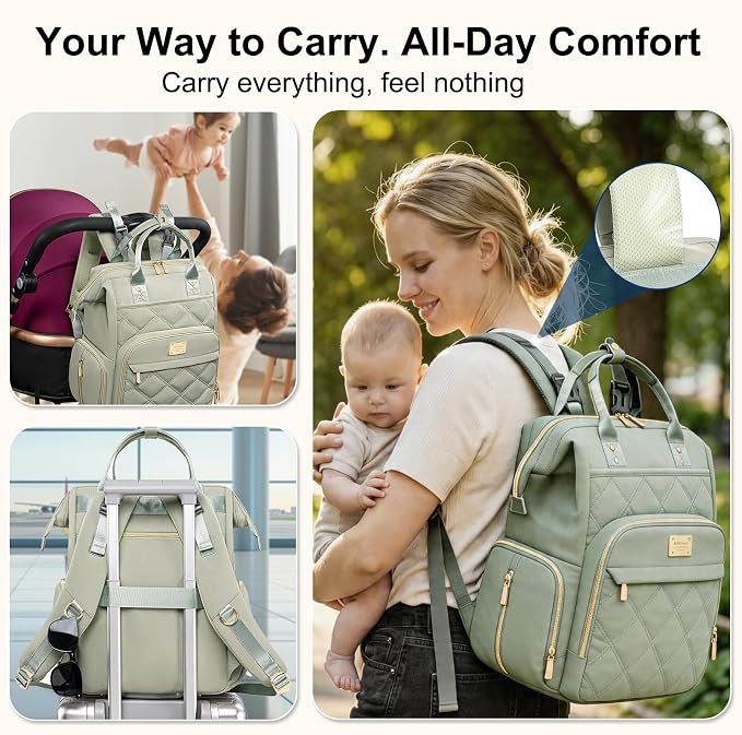 Diaper Bag Backpack Travel Diaper Backpack, Large Baby Diaper Bag with Changing Pad Baby Bag for Boys Girls, Insulated Pockets, Waterproof Baby Backpack for Mom & Maternity (Green) - Image 5