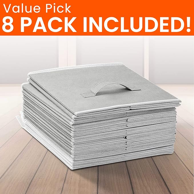 Large Storage Cubes - 13 Inch Heavy Duty Fabric Storage Bins for Shelves Closet, Cube Organizer - 8 Pack Collapsible Cube Storage Bins Baskets for Organizing Clothes Blankets Toys (Grey) - Image 8