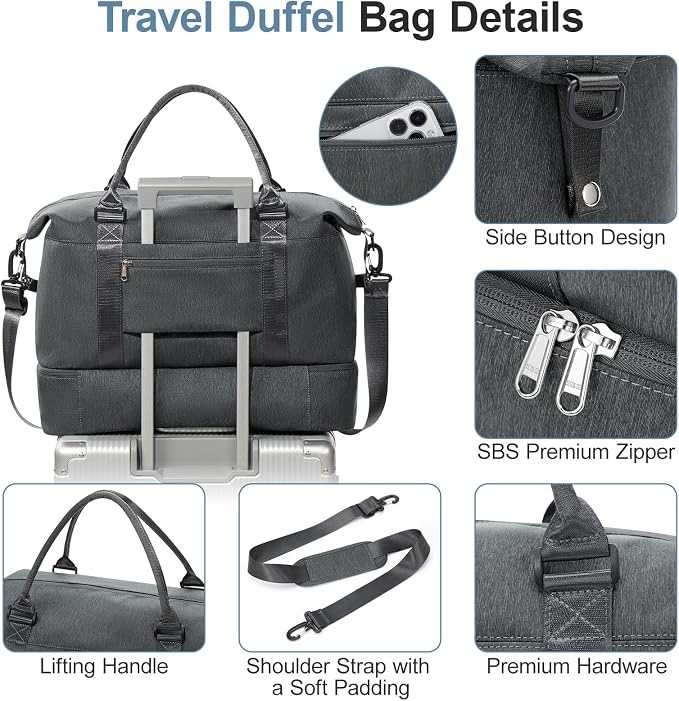 Weekender Bags for Women,Vacuum Overnight Travel Duffel Bag | Compression Pocket & Air Pump, Personal Item Travel Bag - Image 7
