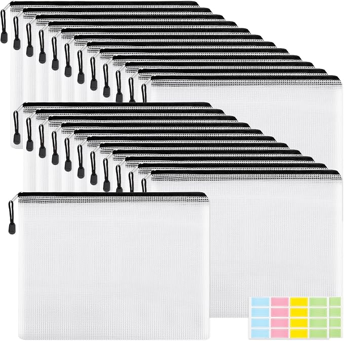 EOOUT 24pcs A3 Mesh Zipper Pouch Bags, Black Reusable Zipper Bags for Organizing Storage, Waterproof Puzzle Bag, Zipper Bags for Board Game Storage and School Office Supplies by EOOUT
