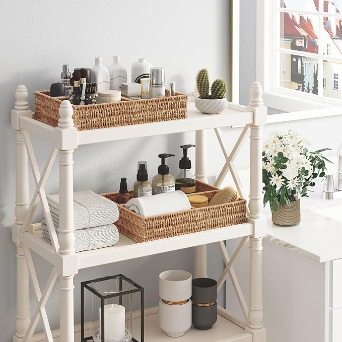 Wicker Divided Storage Basket, Wicker Baskets, Basket for Shelves Drawer Organizing, 3 Section Rectangular Woven Storage Baskets, 2-Pack, Natural - Image 4