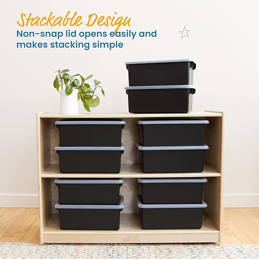 ECR4Kids Cubby Storage Plastic Bin with Lids, Multipurpose Organization, Black, 10-Piece | Durable plastic, GREENGUARD Gold Certified, 7 quart capacity, lightweight & nestable, easy-lift lids, classroom/home use - Image 5