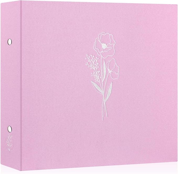 Lanpn 12x12 inch Scrapbook Photo Album, Linen Cover Archival Acid Free Top Load 3 Ring Binder Folder Photo Book 12 x 12 with 30 Plastic Sleeves 60 Pages (Pink) by Lanpn