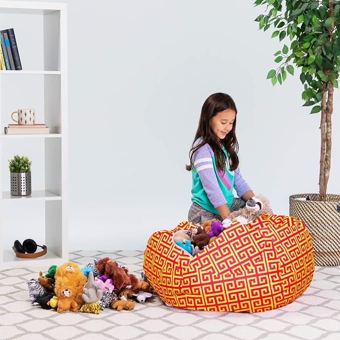 Posh Stuffable Kids Stuffed Animal Storage Bean Bag Chair Cover - Childrens Toy Organizer, Large 38" - Pattern Scrolls Red and Yellow - Image 6
