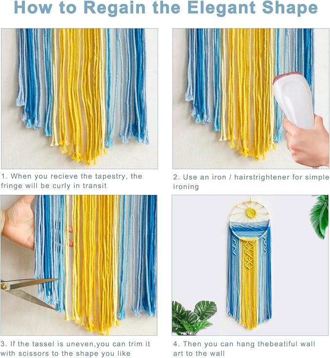 Artilady Macrame Wall Hanging Tapestry Boho, Blue Dream Catcher Sun Decor | Large Tapestry, Handmade Woven, Farmhouse Rustic, Colorful Sunshine Wall Art, Bedroom Living Room Kitchen Home Decor - Image 5
