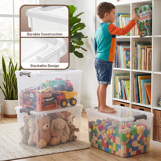 Citylife 6 Packs 44.4 QT Plastic Storage Bins with Lids Large Stackable Storage Containers for Organizing Clear Storage Box for Garage, Closet, Kitchen - Image 4
