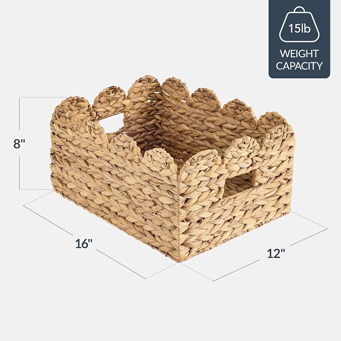 Best Choice Products 16x12 Scalloped Shelf Baskets, Woven Storage Bins, Storage Organizers for Pantry, Living Room, Bedroom, Nursery & Laundry, 2 Pack - Natural - Image 2